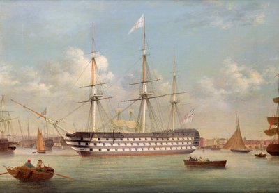H.M.S. Britannia Lying off Plymouth by Thomas Buttersworth
