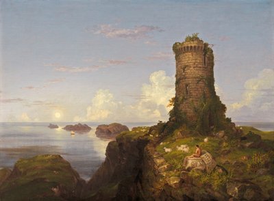 Italian Coast Scene with Ruined Tower by Thomas Cole