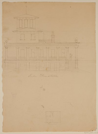 Side Elevation of Proposed Villa at Catskill by Thomas Cole