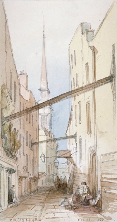 Huggin Lane, City of London by Thomas Colman Dibdin