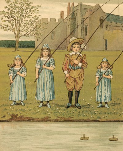 Home Life: Children Fishing in the River by Thomas Crane