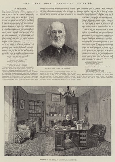 The late John Greenleaf Whittier by Thomas Harrington Wilson