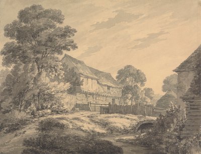 Farmhouse and Buildings by a Stream by Thomas Hearne
