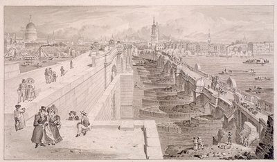 London Bridge Old and New, London, 1831 by Thomas Hosmer Shepherd