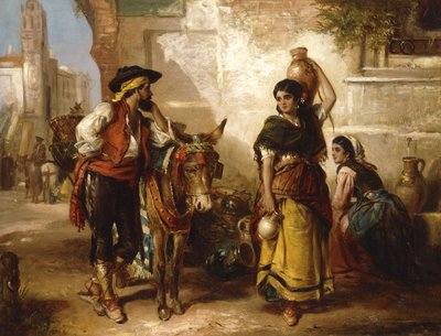 A Chat at the Fountain, Seville by Thomas Kent Pelham