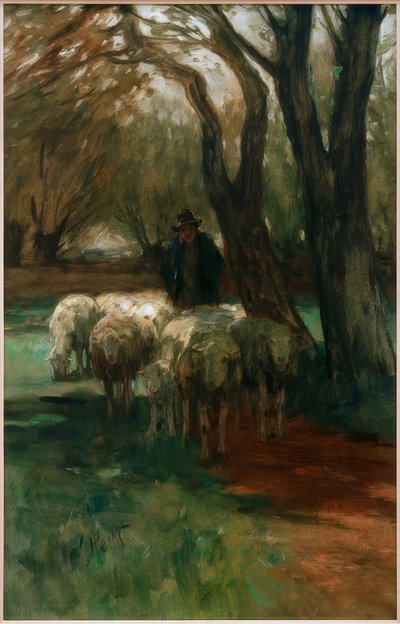 Shepherd with Flock by Thomas Ludwig Herbst