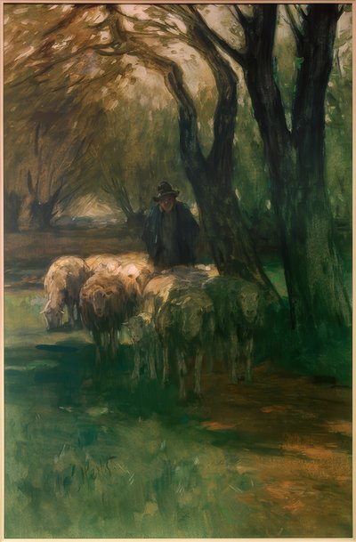 Flock of Sheep under Trees by Thomas Ludwig Herbst