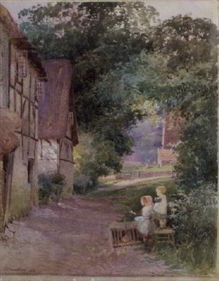 Children Feeding the Chicks by Thomas Mackay