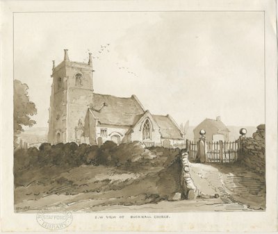 Bucknall Church: Sepia Drawing by Thomas Peploe Wood