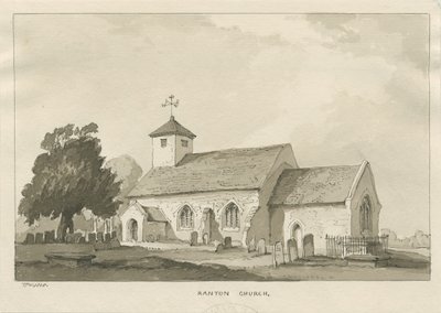 Ranton Church: Sepia Drawing by Thomas Peploe Wood