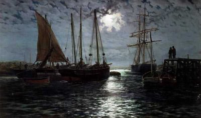 A Moonlit Harbour by Thomas Rose Miles