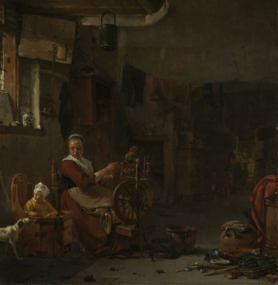 Peasant Woman Spinning by Thomas Wijck