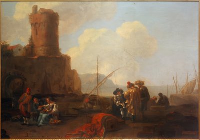 Seaport with Tower Ruin by Thomas Wijck