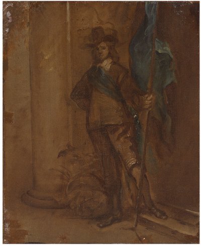 A soldier with a flag by Thomas Willeboirts Bosschaert