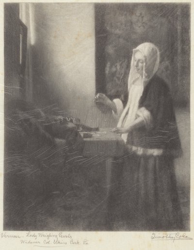 Woman Weighing Pearls by Timothy Cole after Johannes Vermeer