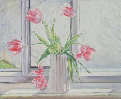 Tulips Against Moving Water by Timothy Easton