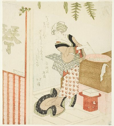Woman Cooking Beans in the Store by Totoya Hokkei