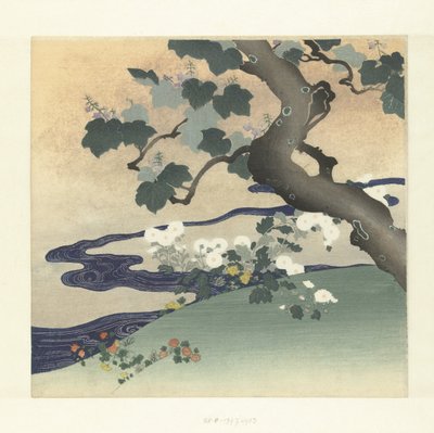 Tree and Chrysanthemums by Tsukioka Kogyo