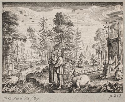 Forest Scene with Men on the Bank of a Stream by Ubekendt