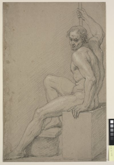 Study of Sitting Naked Man by Ubekendt