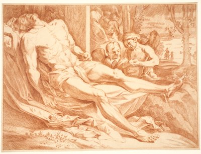 The Dead Christ Mourned by Angels by Ubekendt