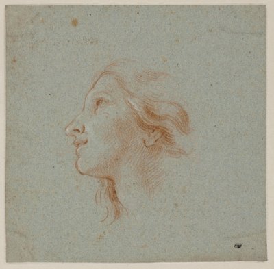 Head of a Young Woman Looking Upwards by Ubekendt Ubekendt