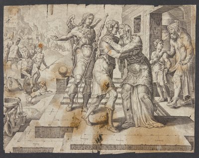 The Homecoming of Tobias by Ubekendt efter Maarten van Heemskerck