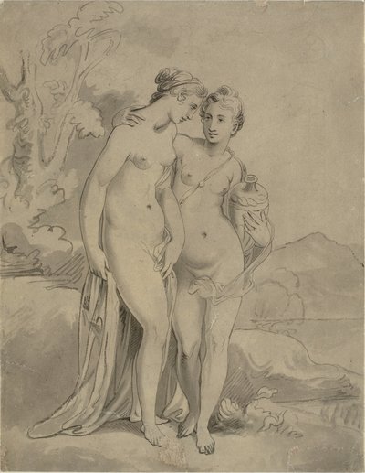 Two Nymphs in a Landscape by Ubekendt engelsk kunstner 1820