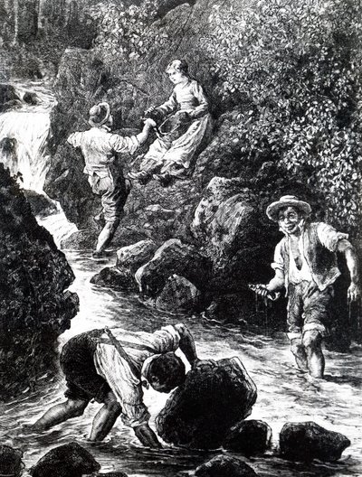 A group of young people fishing by Unbekannt