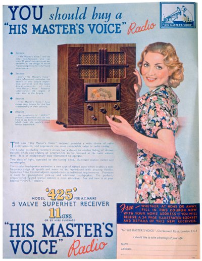 Advert for His Masters Voice radios, 1936 by Unbekannt