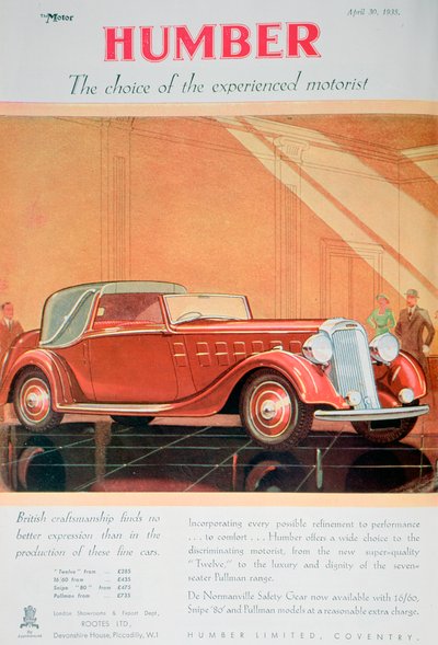 Advert for Humber motor cars, 1935 by Unbekannt
