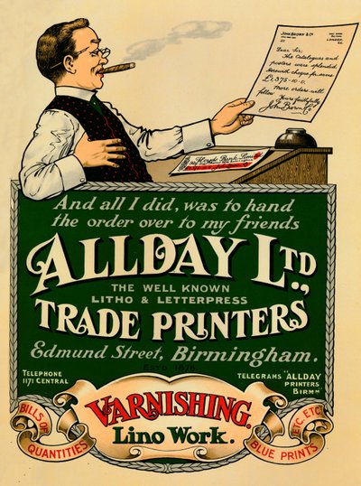 Allday Ltd., Trade Printers advertisement, 1910 by Unbekannt