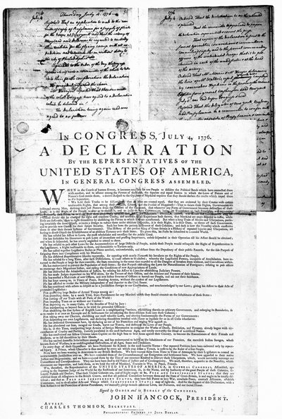 American Declaration of Independence, 4 July 1776 by Unbekannt