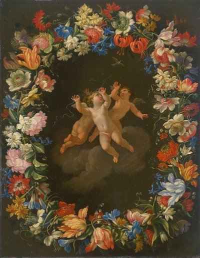 Angels in a Flower Wreath II by Unbekannt