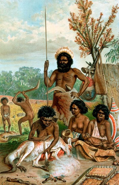 Australian Aborigines Butchering a Kangaroo by Unbekannt