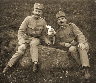 Austrian soldiers with a dog by Unbekannt