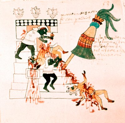 Aztec temple sacrifice by Unbekannt