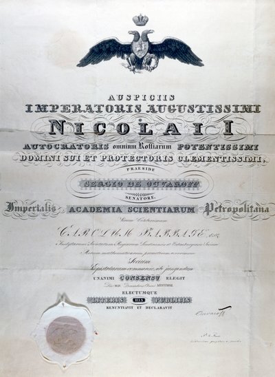 Babbage Diploma from Imperialis Academia Scientiarium Petropolitana by Unbekannt