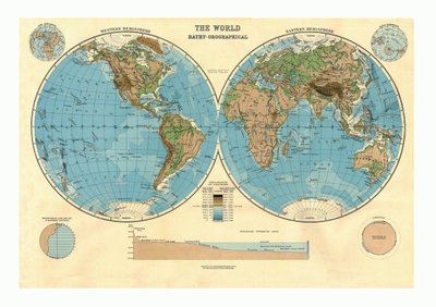 Bathy-Orographical Map of the World, c1920s by Unbekannt