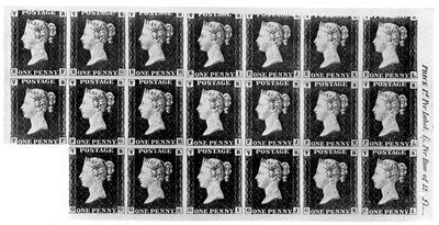 Block of Twenty Penny Black Stamps, 1840 by Unbekannt