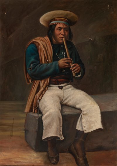Bolivian Indian Playing the Quena by Unbekannt