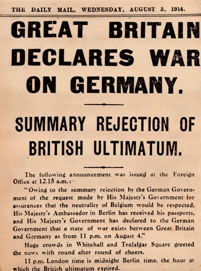 Britain Declares War on Germany, 1914 by Unbekannt