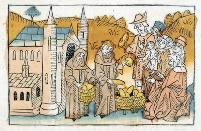 Bread Distribution by Monks to the Poor. Around 1477 by Unbekannt