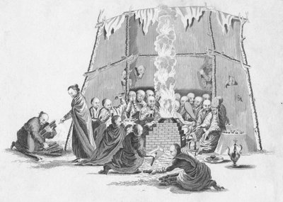 Burning the dead body of a Lama, c1802 by Unbekannt