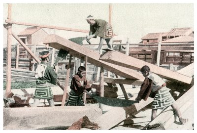 Carpenters at Work, Japan by Unbekannt