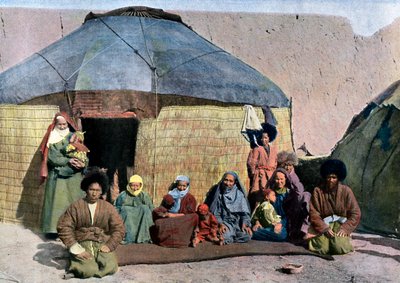 Central Asian Family Outside Their House by Unbekannt
