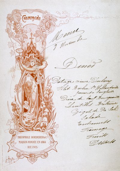 Champagne advertisement on a menu, 19th century by Unbekannt