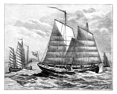 Chinese boats in the Canton river by Unbekannt