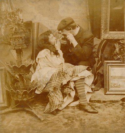 Couple lighting a cigarette from each other, 1900 by Unbekannt