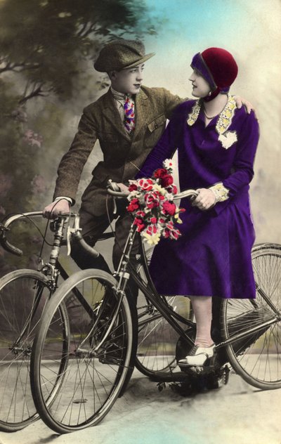 Couple Walking by Bicycle by Unbekannt